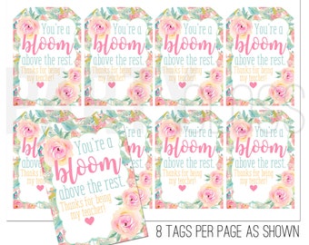 Lehrer Wertschätzung Printables | Blumen Anhänger | Lehrer Tags | Blüten Lehrer Tags | Lehrer Danke | Lehrer-Anerkennungs-Anhänger | Blumen