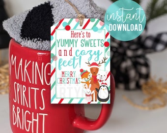 Frohe Weihnachten Urlaub Wertschätzung Geschenkanhänger Lehrer Anhänger Leckere Süßigkeiten Gemütliche Füße Heiße Kakao Socken Tassen Mitarbeiter Büro Mitarbeiter Team