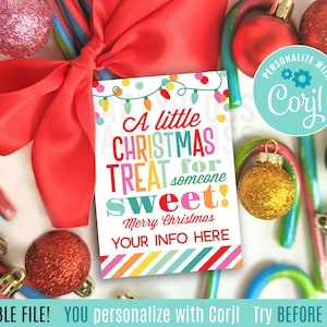 Bewerkbare kerst Een kleine kersttraktatie voor iemand Zoete waardering Afdrukbare tag Cookie Tags Vakantie Kantoorpersoneel Team PTA PTO Corjl