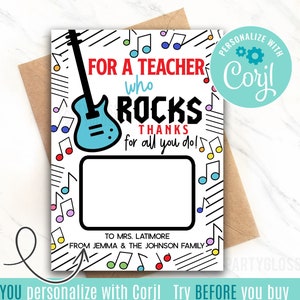 Bewerkbare muziekleraar waardering afdrukbare cadeaukaarthouder voor een leraar die rockt Bedankt voor alles wat je doet Lerarenweek Koorbandstem