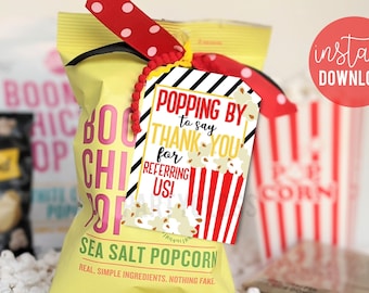 Thank You For Referring Us Printable Tag | Popcorn Thank You | Referral Gift | Popping By | Easy Referral Thank You | Referral Gift Idea