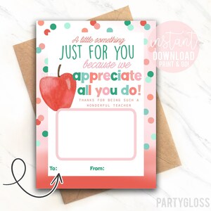 Appréciation de l’enseignant Titulaire de la carte-cadeau imprimable Un petit quelque chose juste pour vous Carte-cadeau de fin d’année Tuteur Aide-coach Semaine des enseignants