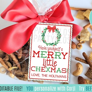 Bearbeitbare Weihnachten Have Yourself A Merry Little Chexmas Wertschätzung druckbare Geschenkanhänger, Urlaub Snack Tag Büro Mitarbeiter Nachbar Lehrer