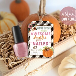 Tante Waardering Thanksgiving Afdrukbare Cadeaukaartjes Herfst Herfst Pompoen Bedankt Tante Zus Familie Genageld Het Poolse Manicure Wrap Bestand