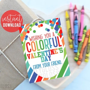 Bunte Valentinstag druckbare Tags, wünschen Ihnen einen bunten Valentinstag Tag, Klasse Team Freund, Junge Non Food Buntstifte Marker Paint Craft