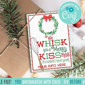 Bewerkbare kerstwens u een vrolijk kerstfeest Waardering Afdrukbare tag Wisk u een vrolijk kusfeest behandelt Kantoorvrienden Team buurman Corjl