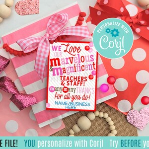 Editable Valentine&#39;s Day Teacher Appreciation Tag, Printable School Staff Gift Tags, Office Faculty Assistants Para-Educators Chaperones