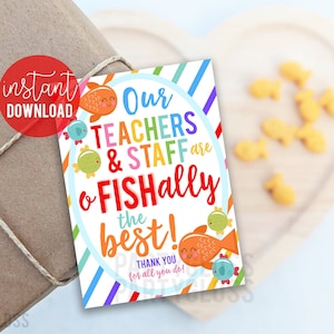 Etiqueta para impressão de agradecimento ao professor, etiquetas de peixe, oFISHally The Best, agradecimento fácil ao professor, agradecimento da equipe, funcionários da escola, temas PTO PTA