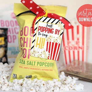 Popcorn Vorbei, um Hallo zu sagen druckbare Geschenkanhänger, Popcorn-Dankeschön-Tag-Kundengeschenk-Immobilienkundenwertschätzung Nachbar-Kundenmarketing