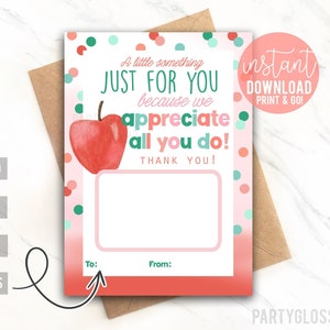 Porta-cartão de presente para impressão de agradecimento ao professor Uma coisinha só para você Fim do ano Tutor Giftcard Coach Aide Teachers Week