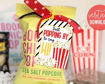 Popping By To Say Hi Printable Gift Tags, Popcorn Thank You Tag Client Gift Real Estate Client Appreciation Neighbor Customer Marketing