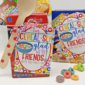 Valentine&#39;s Day Cereal Box Printable Gift Tags, Cereal-sly Glad We&#39;re Friends Class Valentine Neighbors Team Teammates Classmates Office Red