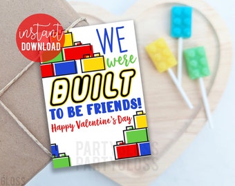 Built To Be Friends Valentine's Day Printable, Building Brick Valentine, Awesome Class Classmates Friends, Team Teammates, Neighbors Carpool