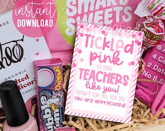 Teacher Appreciation Printable Gift Tags, Tickled Pink Teachers Like You PTO PTA School Staff Teachers Week Treat Tag Chewing Gum Candy