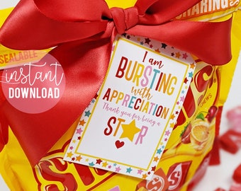 I Am Bursting With Appreciation Printable Gift Tags, Staff Thank You For Being A Star Team Member Employee Teammate Office Volunteer Faculty