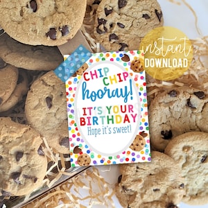Etiquetas de presente imprimíveis de feliz aniversário, chip chip Hooray, é sua etiqueta de aniversário, etiqueta de biscoito, guloseimas de festa, companheiro de equipe, amigo, vizinho