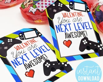 Video Game Valentine's Day Printable Tag Gamer Valentine You Are Next Level Class Team Friend Neighbor Carpool Teammate Classmate Daycare