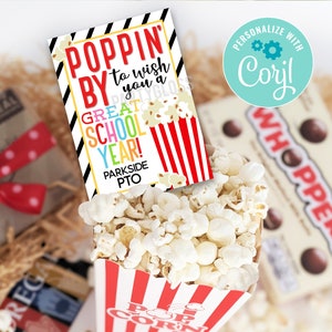 Editable Back To School Popcorn Printable Gift Tags, Poppin&#39; Good School Year Treat Tag, First Day Of School Teachers Students Classmates