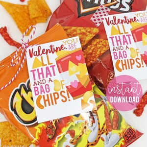 Día de San Valentín Imprimible Todo eso y una bolsa de papas fritas Etiqueta de San Valentín Clase Equipo Amigo Vecino Coche compartido Compañero de clase Guardería Autobús Profesor de deportes