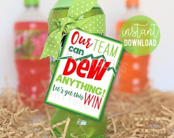 Étiquette à imprimer Dew Anything | Mots-clés de jeu de mots | Étiquettes d'équipe sportive | Étiquette d'équipe de bonne chance | Etiquettes de jeu de mots imprimables Game Day Good Luck Treats Drink