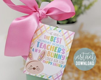 Happy Easter Sunday School Teacher Appreciation Printable Tags, Bunny Rabbit Teachers Treats Gift Christian Blessing Youth Group Bible Study