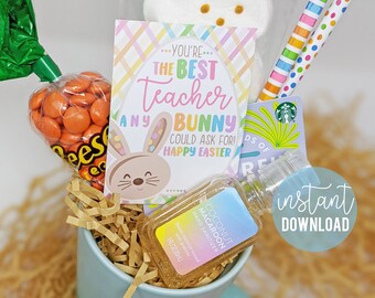 Teacher Appreciation Bunny Printable Tags, Happy Easter Any Bunny Tag Teachers Pastel Spring Gift School Staff PTA PTO Faculty Breakroom