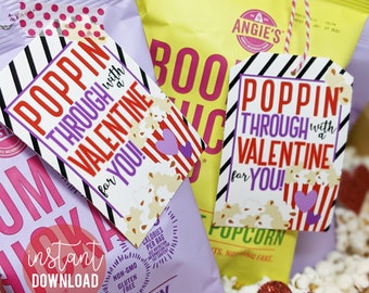 Popcorn Valentine's Day Printable Tags Poppin' Through Valentine Class Team Friend Neighbor Teacher Daycare Teammate Classmate Student Bus