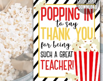 Teacher Popcorn Appreciation Printable 8x10 Sign, Teachers Week Break Room Microwave Popping In To Say Thank You PTO PTA Breakroom Lunchroom