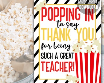 Leraar Popcorn Waardering Afdrukbaar 8x10 Teken, Leraren Week Break Room Magnetron komt binnen om dank te zeggen PTO PTA Breakroom Lunchroom