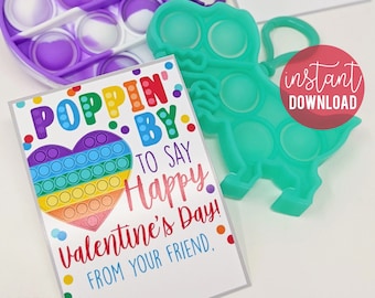 Pop It Valentine&#39;s Day Printable Valentine Rainbow Poppin By Non Food Friends Class Classmate Team Teammates Neighbors Sports Carpool Bus