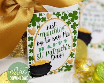 St. Patrick's Day Appreciation Printable Tags, Customer Gift Tag, Marching By To Say Hi, Marketing Client Advertising Mortgage Real Estate