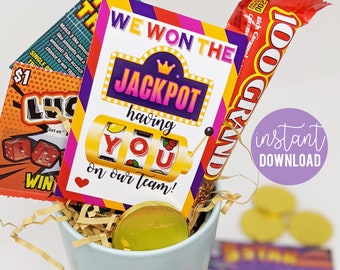 We Won The Jackpot Having You On Our Team Appreciation Lottery Ticket Gift Tags, School Staff Teacher Office Coworker Teammate Faculty