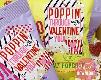 Popcorn Valentine's Day Printable Tags Poppin' Through Valentine Class Team Friend Neighbor Carpool Teammate Classmate Daycare Teacher Tutor