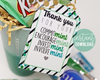 Teacher Appreciation Printable Gift Tags, Thank You Mint Tag Back To School First Day Teachers Gum Tag PTA PTO Treats School Staff Faculty