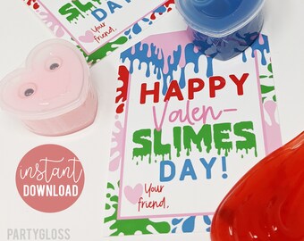 Slime Valentine's Day Printable Tag Non Food Class Valentine Friends Team Teammate Classmate Neighbors Bus Sports Carpool Daycare Students