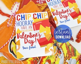 Valentine's Day Bag Of Chips Printable Gift Tags Chip Chip Hooray Valentine Class Team Friend Neighbor Teammate Classmate Daycare Valentines