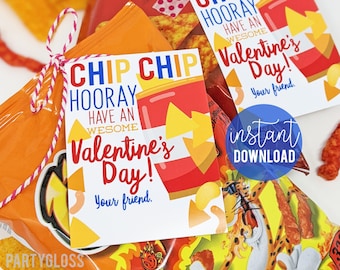 Valentine&#39;s Day Bag Of Chips Printable Gift Tags Chip Chip Hooray Valentine Class Team Friend Neighbor Teammate Classmate Daycare Valentines