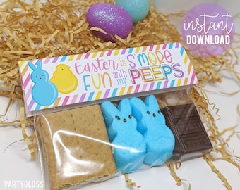 S'mores Peeps Printable Bag Toppers, Happy Easter Tag,  Smores Gift S'more Fun With My Peeps Ziploc Team Class Office Staff Coworker Student