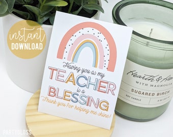 Easter Teacher Appreciation Printable Tags Rainbow Having You As My Teacher Gift Helping Me Shine Christian Blessing Sunday School Bible