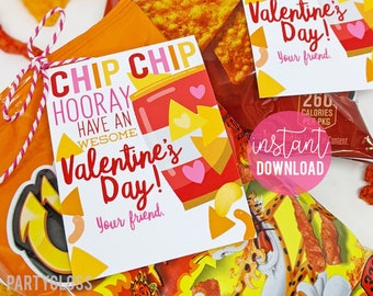 Chips Valentine's Day Printable Tags Bag of Chips Valentine Class Team Friend Neighbor Carpool Teammate Classmate Daycare Bus Sports Teacher