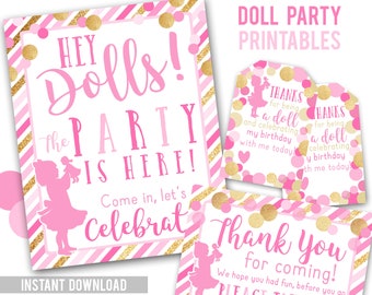 Doll Party Printables | Pink and Gold Doll Printables | Favor Tag | Dolly and Me Party | Girl Doll Party | Welcome Sign | Doll Party Favors