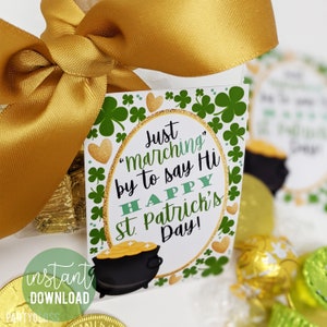 St. Patrick's Day Wertschätzung druckbare Tags, Kunden Geschenkanhänger, Marschieren von To sagen Hallo, Marketing Klient Werbung hypothekarisch vertretbare Objekte
