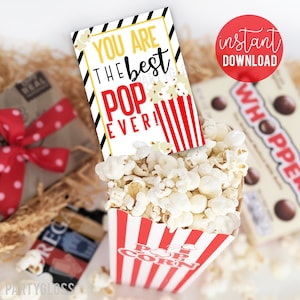Bonne fête des pères, pop-corn, étiquettes imprimables, vous êtes le meilleur cadeau pop de tous les temps, papa, grand-père, fils, oncle, collations, collation, collègue, ami