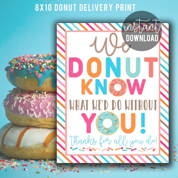 Donut Know What We'd Do Without You 8x10 Printable Sign Doughnut Employee Appreciation Office Coworkers Faculty Team Staff Donuts Doughnuts