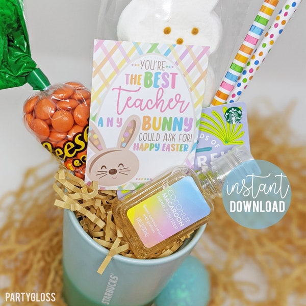 Teacher Appreciation Bunny Printable Tags, Happy Easter Any Bunny Tag Teachers Pastel Spring Gift School Staff PTA PTO Faculty Breakroom