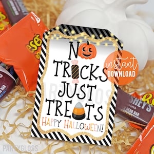 Happy Halloween No Tricks Just Treats Printable Appreciation Gift Tags