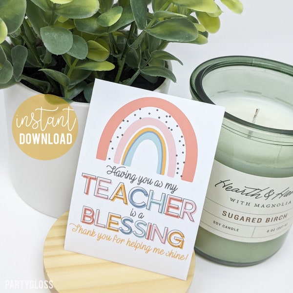 Easter Teacher Appreciation Printable Tags Rainbow Having You As My Teacher Gift Helping Me Shine Christian Blessing Sunday School Bible