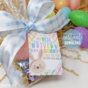 Étiquettes imprimables d’appréciation du chauffeur-livreur, Happy Spring Easter Bunny Tag Staff Collègue Employé du transporteur postal Membre de l’équipe de la flotte de bureau