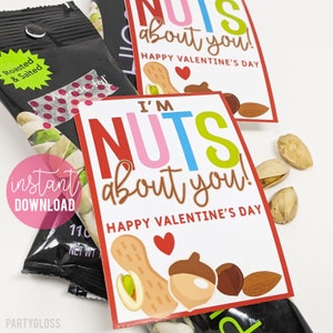 Nuts About You Alla hjärtans dag utskrivbara taggar Nöt Alla hjärtans dag Hälsosam Klasslag Vän Granne Samåkning Lagkamrat Klasskamrat Dagis Buss Sport