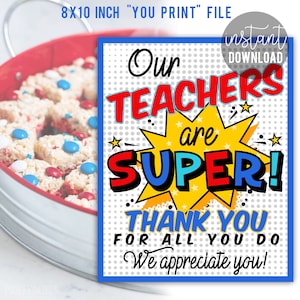 Teacher Appreciation Printable Tag | Super Hero Sign | Teacher Hero Print | Teacher Thank You | Teacher Appreciation Week | PTO PTA Theme